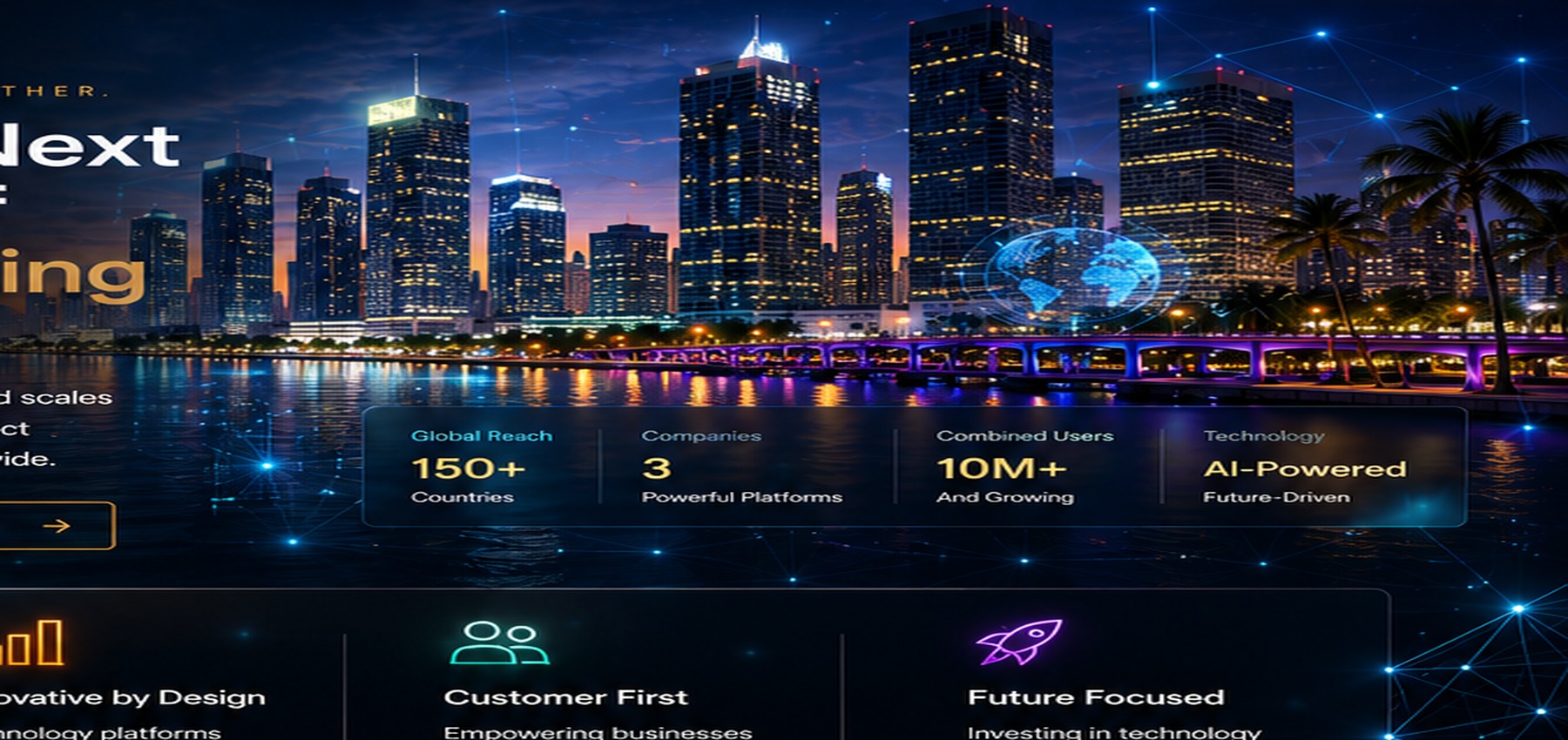 Illuminated waterfront technology skyline